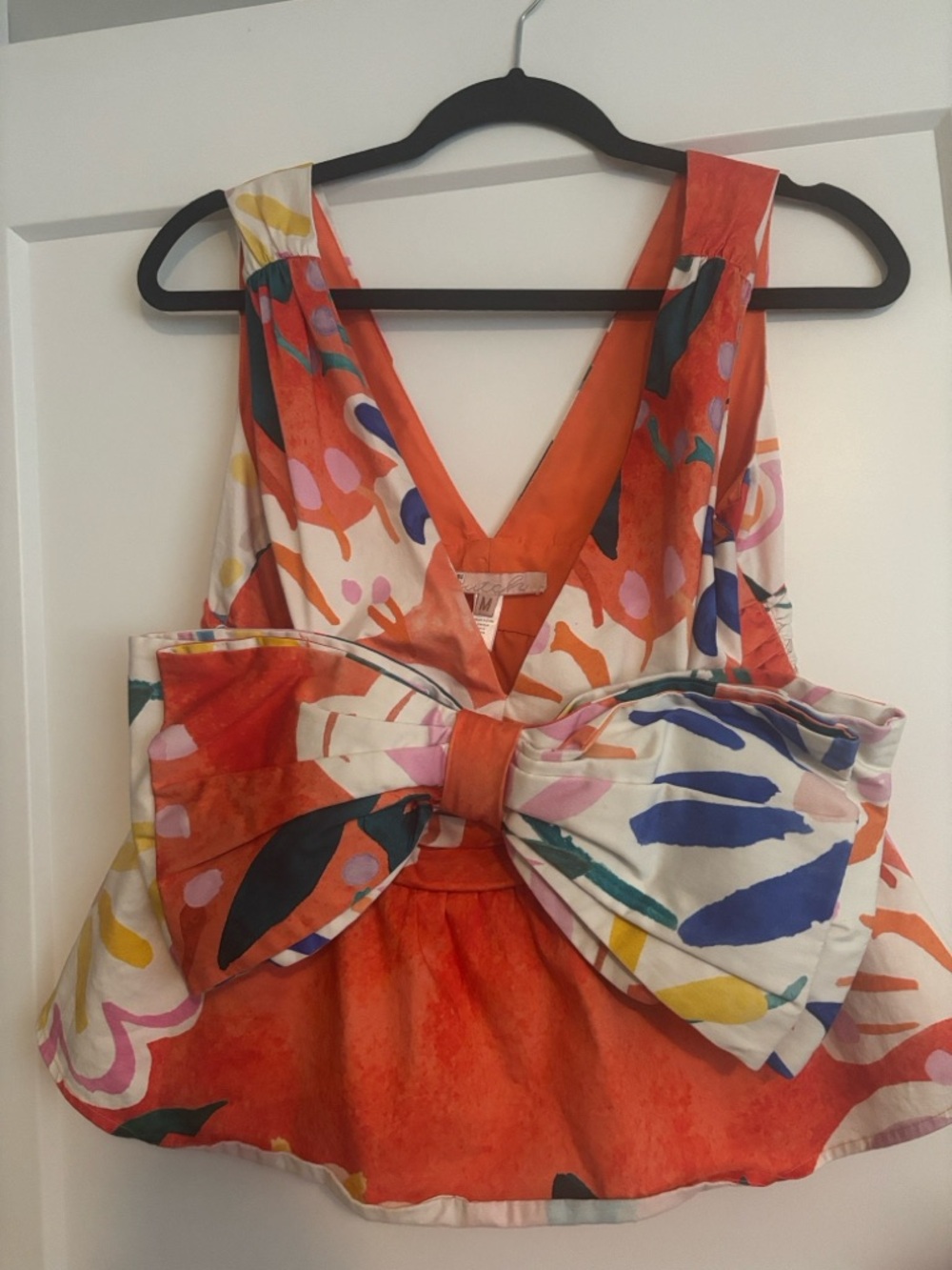 Bright Abstract Print Bow-Front Women's Top - Orange Multicolor